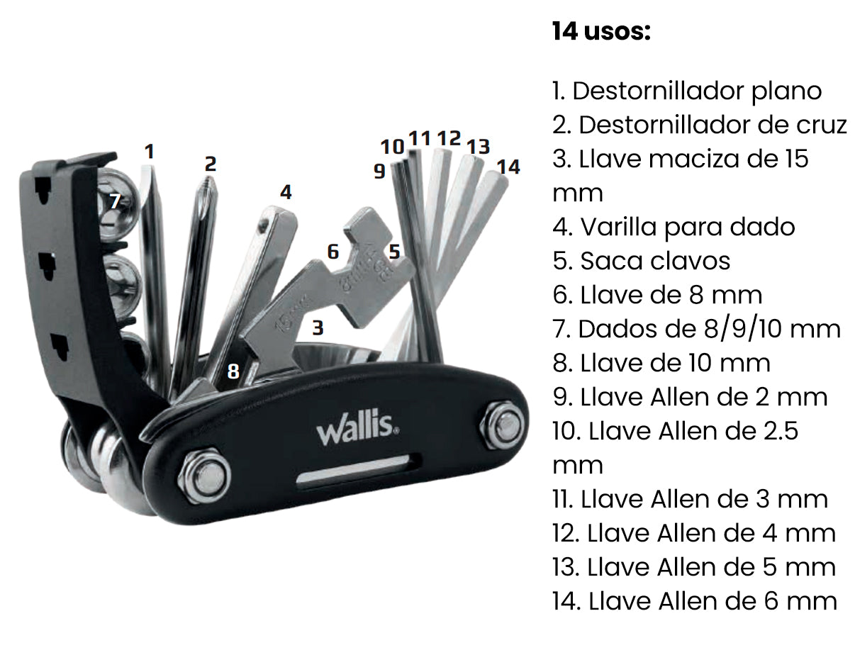 WALLIS Multiherramienta p/Mantenimiento, Acero Inoxidable, Mango Negro.