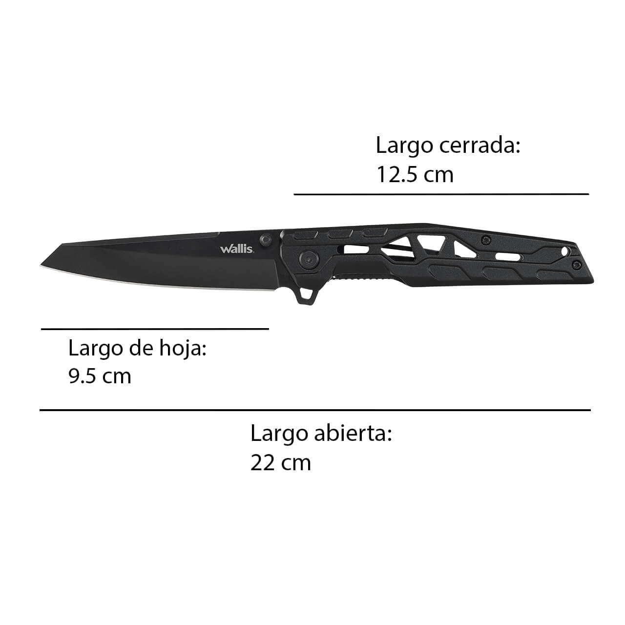 WALLIS Navaja de Bloqueo con Mango de Aluminio Negro con Clip Acero Inoxidable.