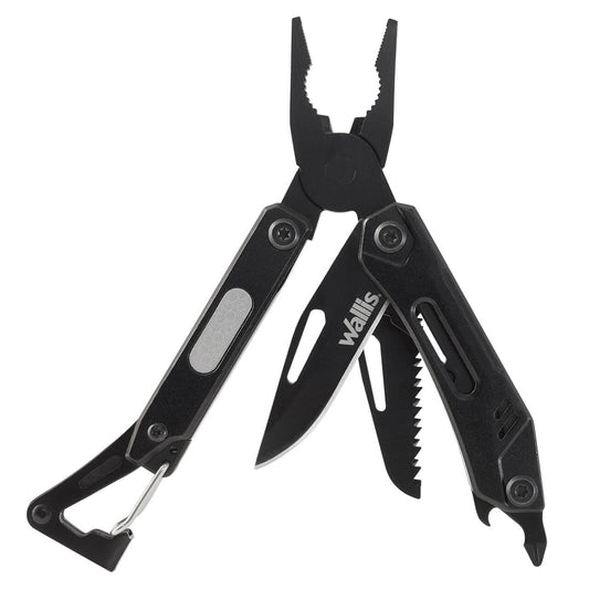 WALLIS Multi-Herramienta de 8 Usos, Mango Aluminio Negro Acero Inoxidable Negro.