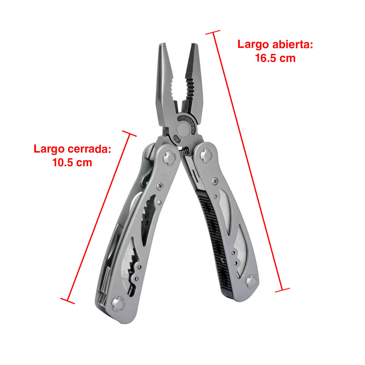 Multiherramienta con 12 Usos, Acero Inoxidable 48-52, Mango Aluminio. WALLIS.