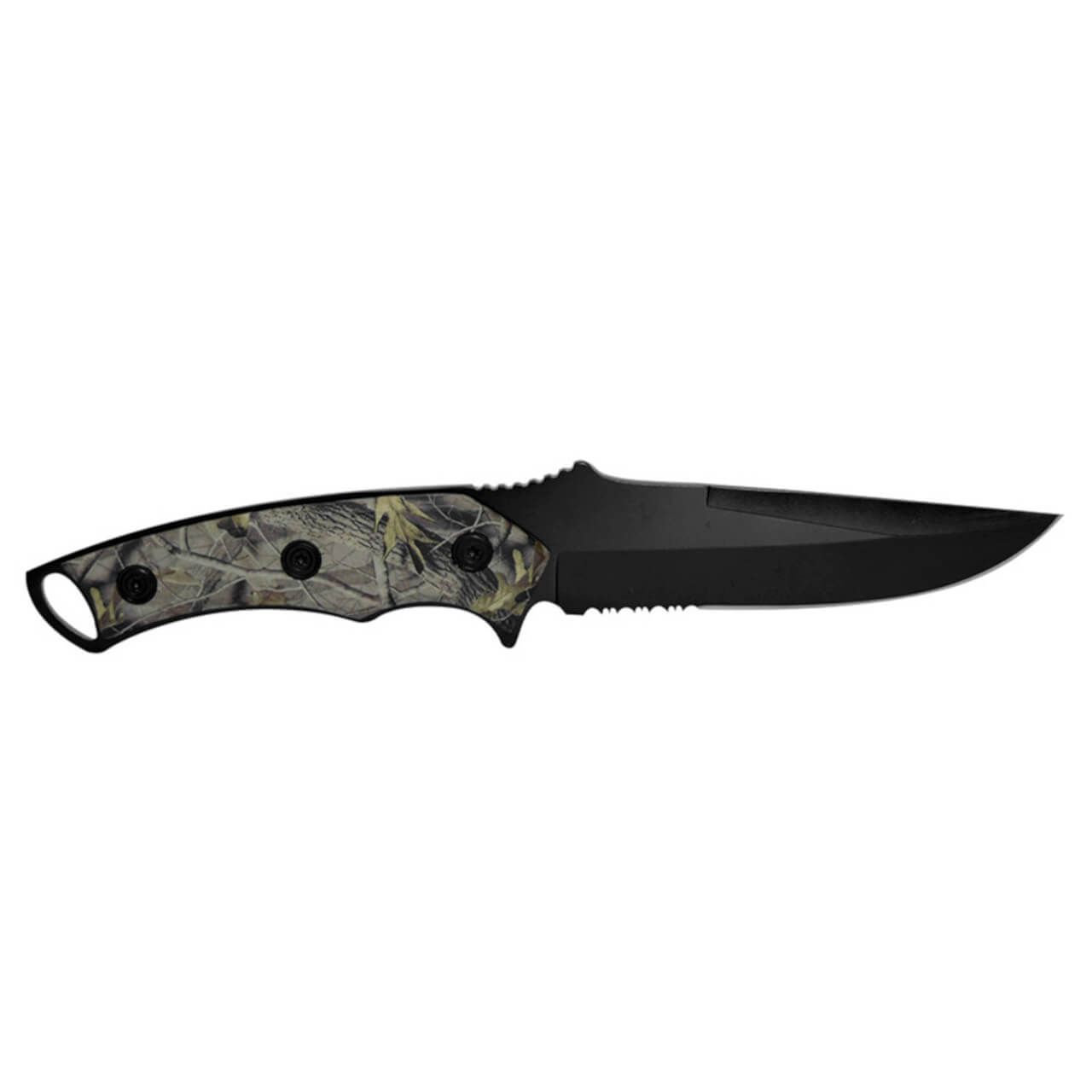 Wallis Cuchillo de Monte con Funda, Acero Inoxidable Negroy Mango Camuflaje.