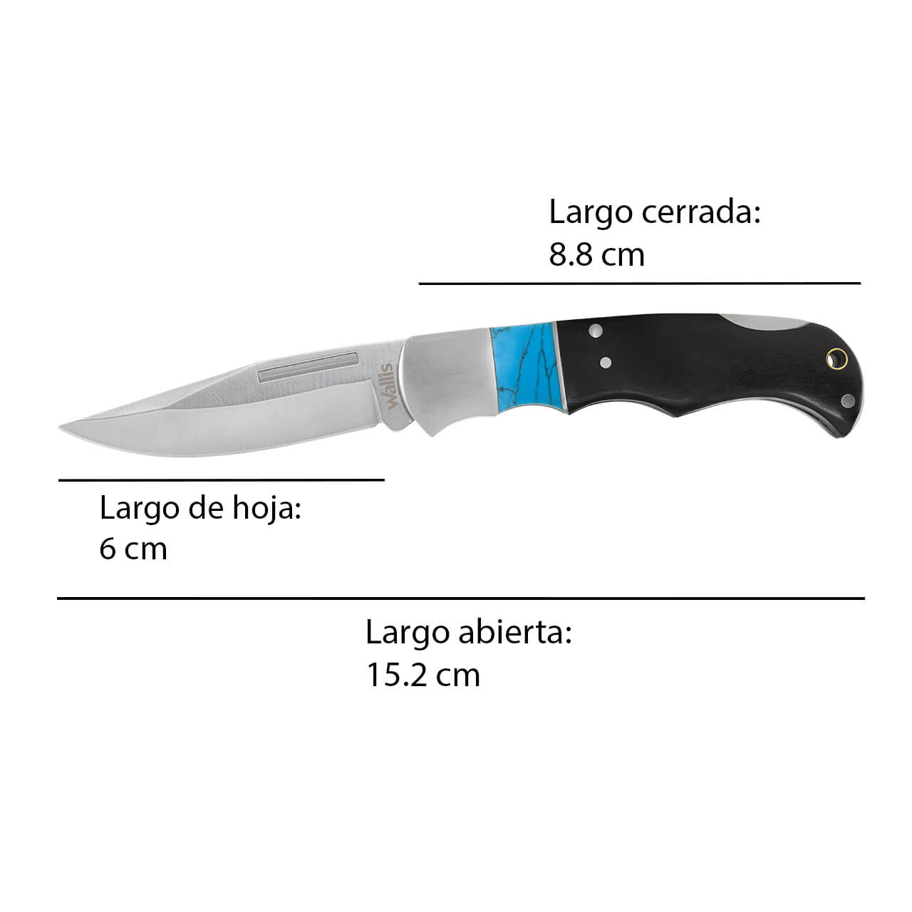 WALLIS Navaja de Bloqueo Mango Acero con Tipo Madera y Hoja Lisa Acero Inoxidable.