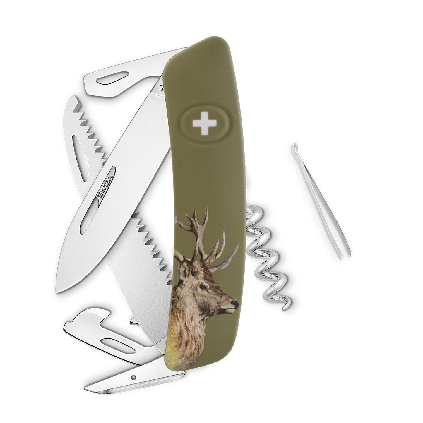 SWIZA DEER Standard Hunting D05, 12 - Funciones Verde Olivo Hecho en Suiza.