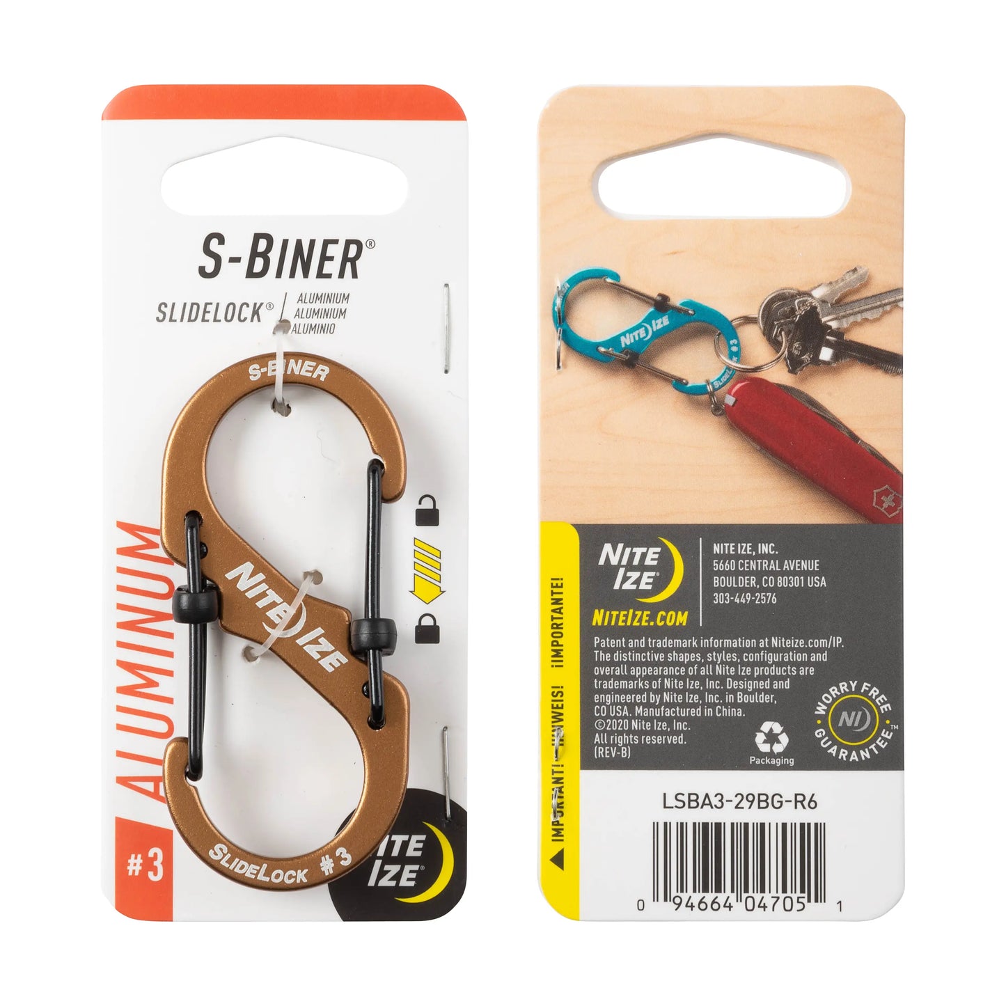 Nite Ize S-biner® Slidelock® Aluminio #3 Coyote USA.