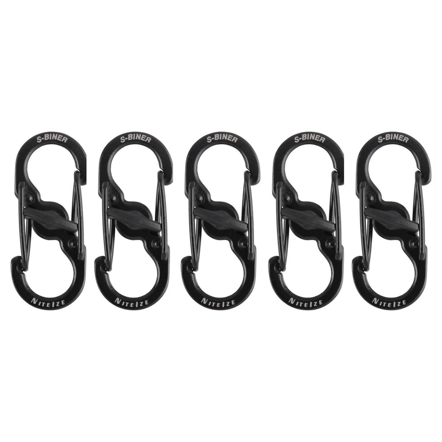 Nite Ize Pack 5. S-Biner® Microlock® Acero Inoxidable Negro Hecho en USA.