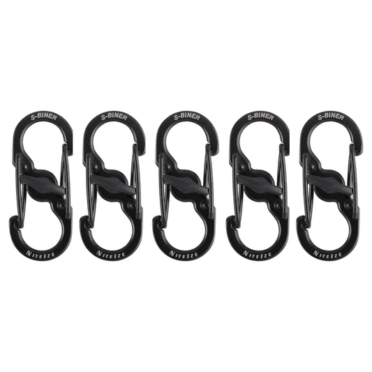 Nite Ize Pack 5. S-Biner® Microlock® Acero Inoxidable Negro Hecho en USA.