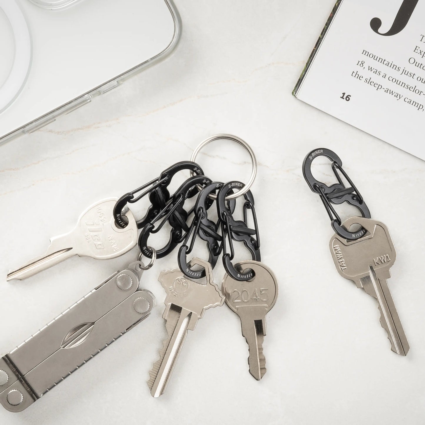 Nite Ize Pack 5. S-Biner® Microlock® Acero Inoxidable Negro Hecho en USA.