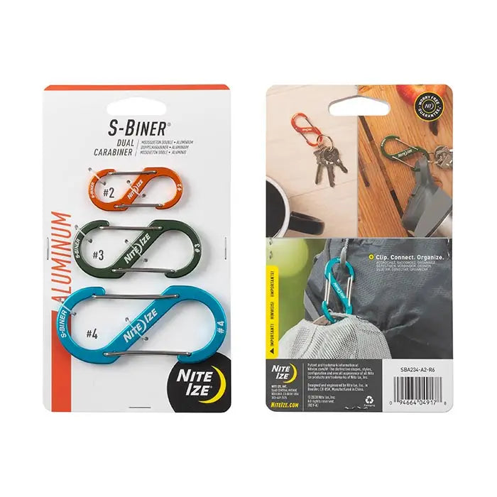 Nite Ize Pack 3 S-biner® Aluminum Dual Carabiner #2, #3, #4. Colors.