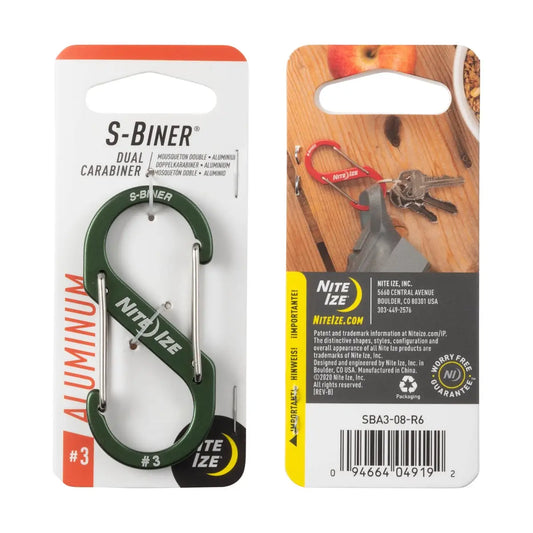 Nite Ize S-biner® Aluminum Verde Olive Dual Carabiner #3 USA.