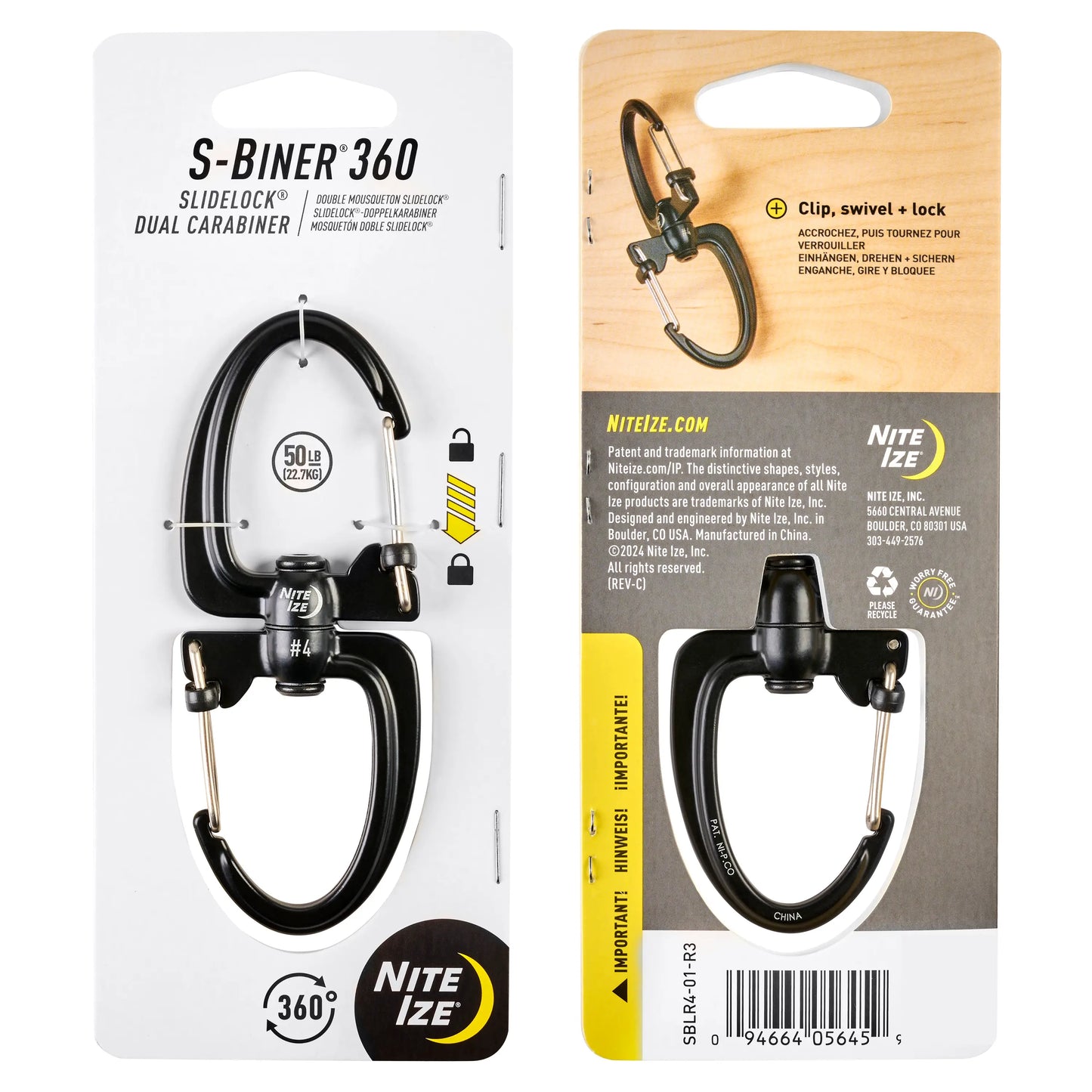 Nite Ize S-biner 360 Slidelock Dual Carabiner Stainlees #4, USA.