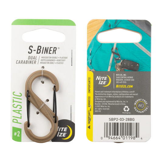 Nite Ize Mosquetón S-biner® Doble Plástico Coyote #2 USA.