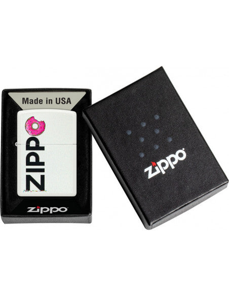 Zippo Blanco Diseño Rosquilla Mordida, 100% U S A