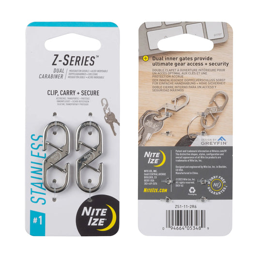 Nite Ize Pack 2pc Z-Series® Dual Carabiner Stainlees Steel USA.