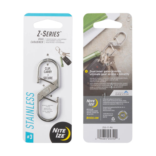 Nite Ize Z-Series® Dual Carabiner #3 Stainlees Steel USA.